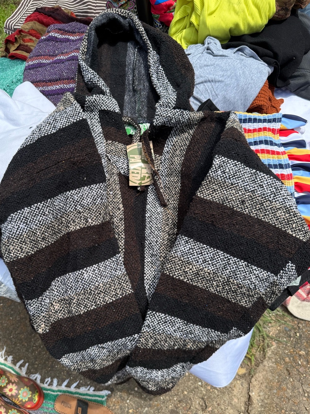 Cropped Black & Gray Striped Hooded Baja Jacket